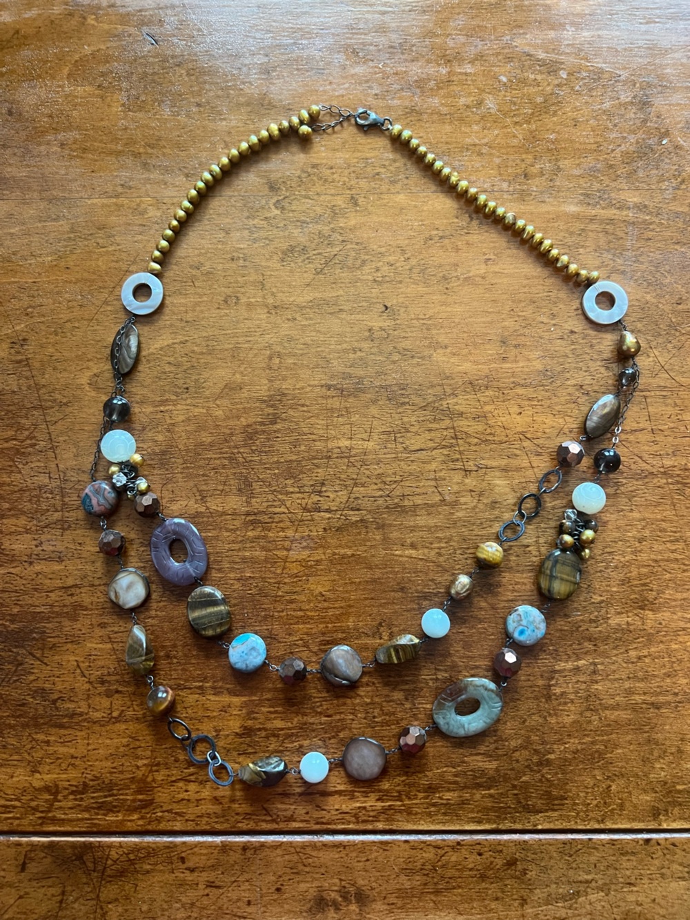 Boho Multi Strand Beaded Necklace Earth Tone Stone Mixed Media